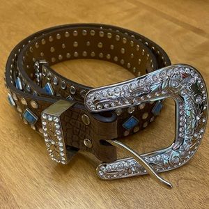 Rhinestone Leather Turquoise Belt